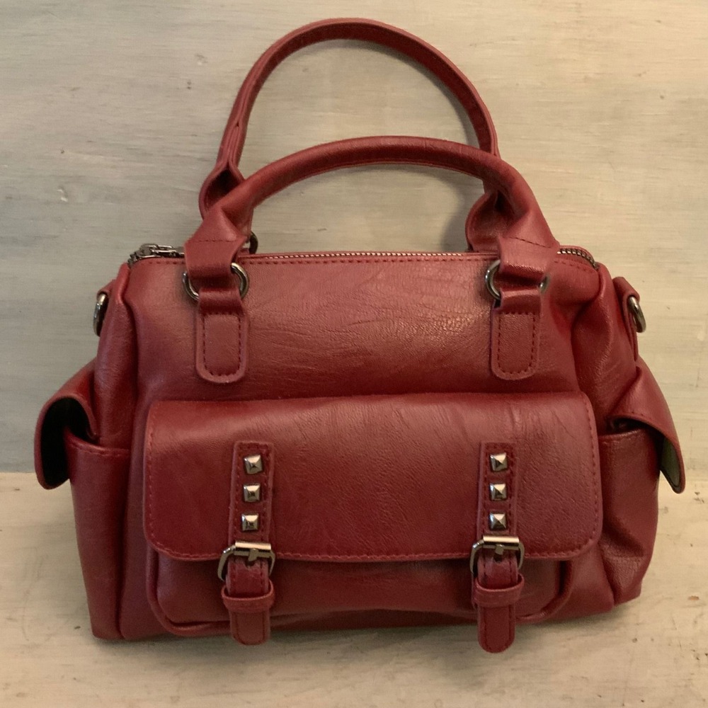 Burgundy Faux Leather Crossbody Handbag Purse Good Condition